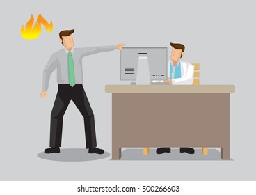 Cartoon vector illustration of angry man making a din at doctors office isolated on plain background.
