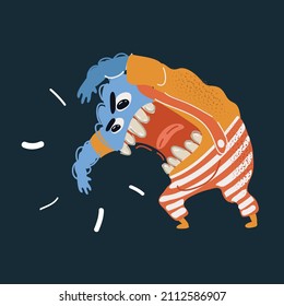 Cartoon vector illustration of Angry monster on dark backround.