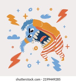 Cartoon vector illustration of a angry monster cry.