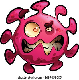Cartoon vector illustration of angry and scary coronavirus mascot character