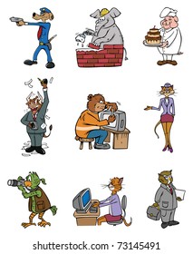 cartoon vector illustration of animal professions