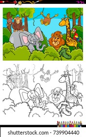 Cartoon Vector Illustration of Animals in the Wild Coloring Book Activity