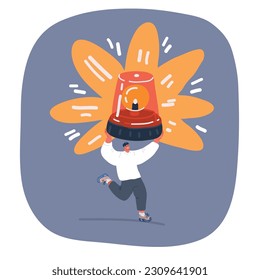Cartoon vector illustration of Anxious character run with burning alarm in hands. Business deadline concept