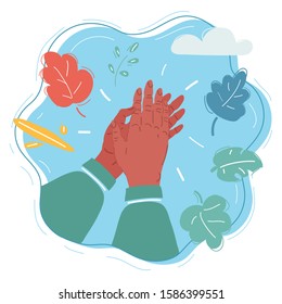 Cartoon vector illustration of Applause icon. Human hands on blue.