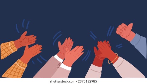 Cartoon vector illustration of applause and thumb up symbol over dark backround