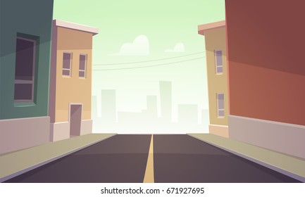 Cartoon Vector Illustration Of The Asphalt Road Over The Street.