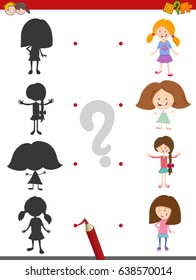 Cartoon Vector Illustration of Assign the Shadow with Girl Educational Activity Game for Children