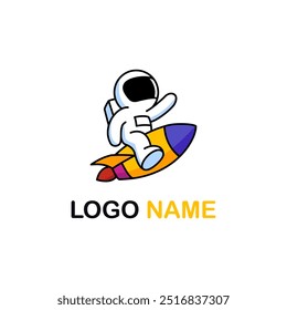 Cartoon Vector Illustration of Astronaut on a Rocket