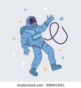 Cartoon vector illustration of astronaut in a spacesuit in zero gravity