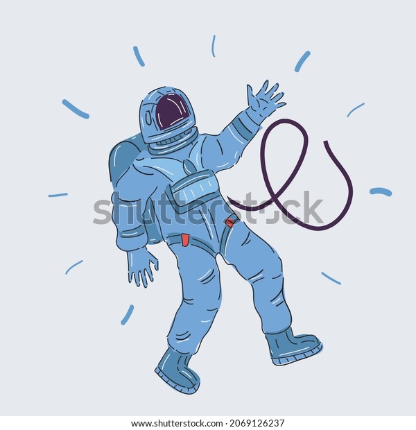 Cartoon vector illustration of\
astronaut wave his hand to you. Character on white\
backbround.