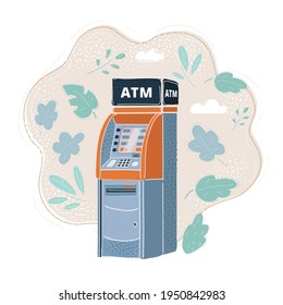 Cartoon vector illustration of ATM card machine. Cash automated teller