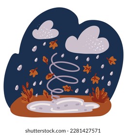 Cartoon vector illustration of autumn background landscape. Autumn leaves in park. Concept of Golden autumn over dark background