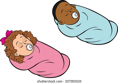 cartoon vector illustration of babies bundled girl boy
