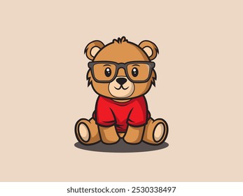 cartoon vector illustration of a baby bear wearing glasses