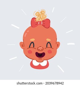 Cartoon vector illustration of Baby girl Smiling or crying face on white backround.