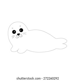 Cartoon vector illustration. Baby seal isolated on white. Baikal seadog. Coloring book page for adults and children.