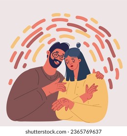 Dibujo vectorial de dibujos animados de la pareja de atrás a atrás. El concepto de empatía y compasión reconforta a una mujer llorando. Ayuda o psicológica