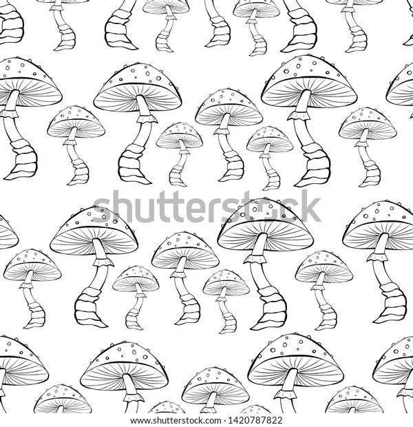 Cartoon Vector Illustration Balck White Mushroom Stock Vector (Royalty ...