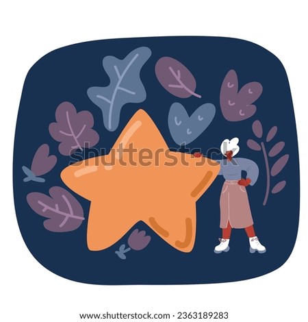 Cartoon vector illustration of balck woman holding big star over dark backround