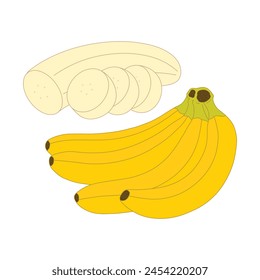 cartoon Vector illustration banana and peeled banana icon Isolated on White