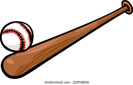 Cartoon Vector Illustration of Baseball Ball and Bat Clip Art