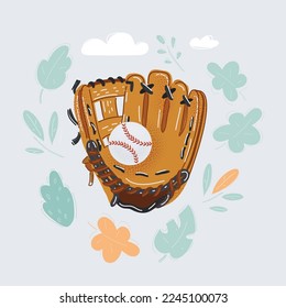 Cartoon vector illustration of baseball glove wih baseball ball inside.