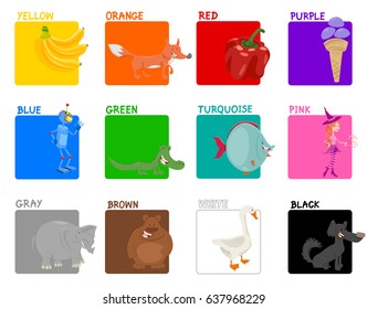 Cartoon Vector Illustration of Basic Colors Educational Set for Preschool Children