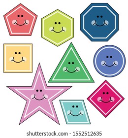 Cartoon Vector Illustration of Basic Geometric Shapes Funny Characters for Children Education - EPS
