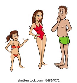 cartoon vector illustration of a beach family