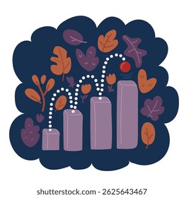Cartoon vector illustration of bead step up on increases graph over dark background