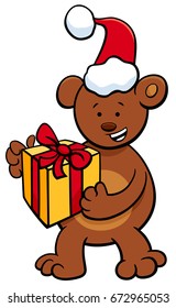 Cartoon Vector Illustration of Bear or Teddy Animal Character with Present on Christmas Time