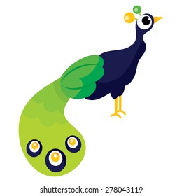 A cartoon vector illustration of a beautiful cute peacock.