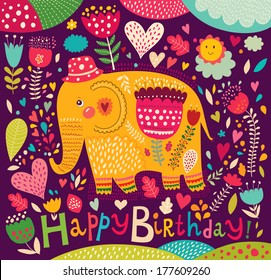 Cartoon Vector Illustration Beautiful Elephant Colorful Stock Vector ...