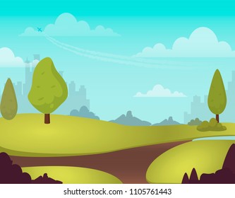Cartoon vector illustration of a beautiful summer city park.