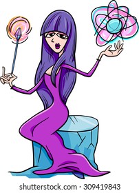 Cartoon Vector Illustration of Beautiful Witch or Fairy Fantasy Character Casting a Spell