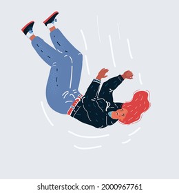 Ilustración vectorial de dibujos animados de una bella joven cayendo por el suelo. Personaje humano sobre fondo blanco aislado.