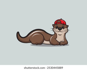 cartoon vector illustration of a beaver wearing a red hat