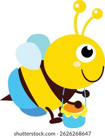 Cartoon vector illustration of a bee working hard to collect honey