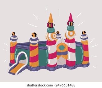 Cartoon vector illustration of big Children's inflatable jumpy house castle