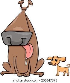 Cartoon Vector Illustration Of Big Dog And Small Chihuahua