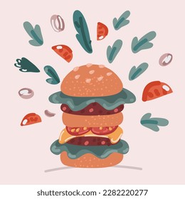 Cartoon vector illustration of Big double burger