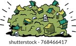 Cartoon Vector illustration of a big pile of money banknotes