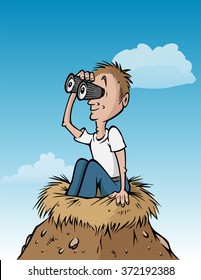 cartoon vector illustration of a birdwatcher nest