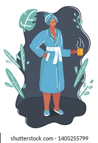 Cartoon vector illustration of Black bathrobe on dark background.
