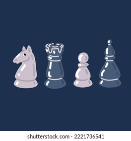 Cartoon vector illustration of Black and chess figures over dark background