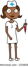 Cartoon Vector Illustration Of Black Female Doctor Or Nurse Holding Syringe With Blood, Donation Concept