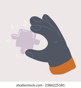 Cartoon vector illustration of black Hand holding piece of the puzzles part.