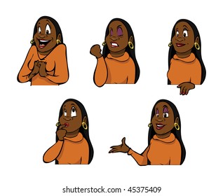 cartoon vector illustration black lady expressions