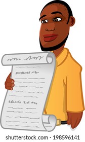 cartoon vector illustration of a black man with a document