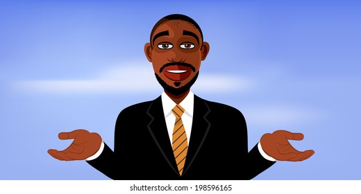 cartoon vector illustration of a black man in a suit